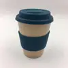 Blue silicone color handsome boy like to use 12 OZ bamboo coffee cups with silicone lid and band