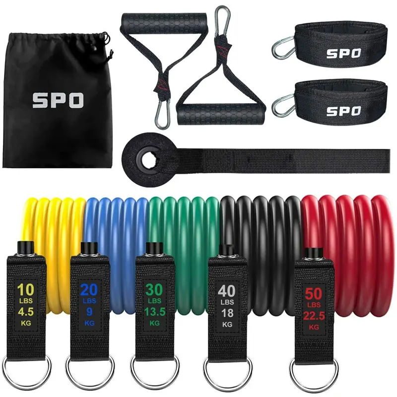 

150 LBS home exercise fitness tube band extra strengthen trainer bands gym rubber tube 10 20 30 40 50 Pounds, Black handle