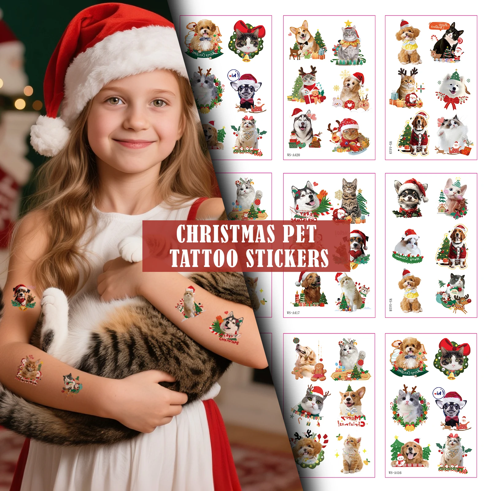 Christmas Temporary Tattoos for Kids & Pets | Washable Stickers for Cups Stationery | Water Transfer Designs