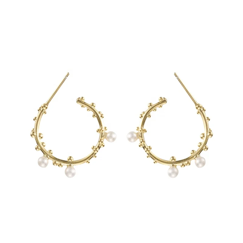 

Delicate Earrings 925 sterling silver jewelry beads Circle Shell Pearl Hoop Huggie Earrings women