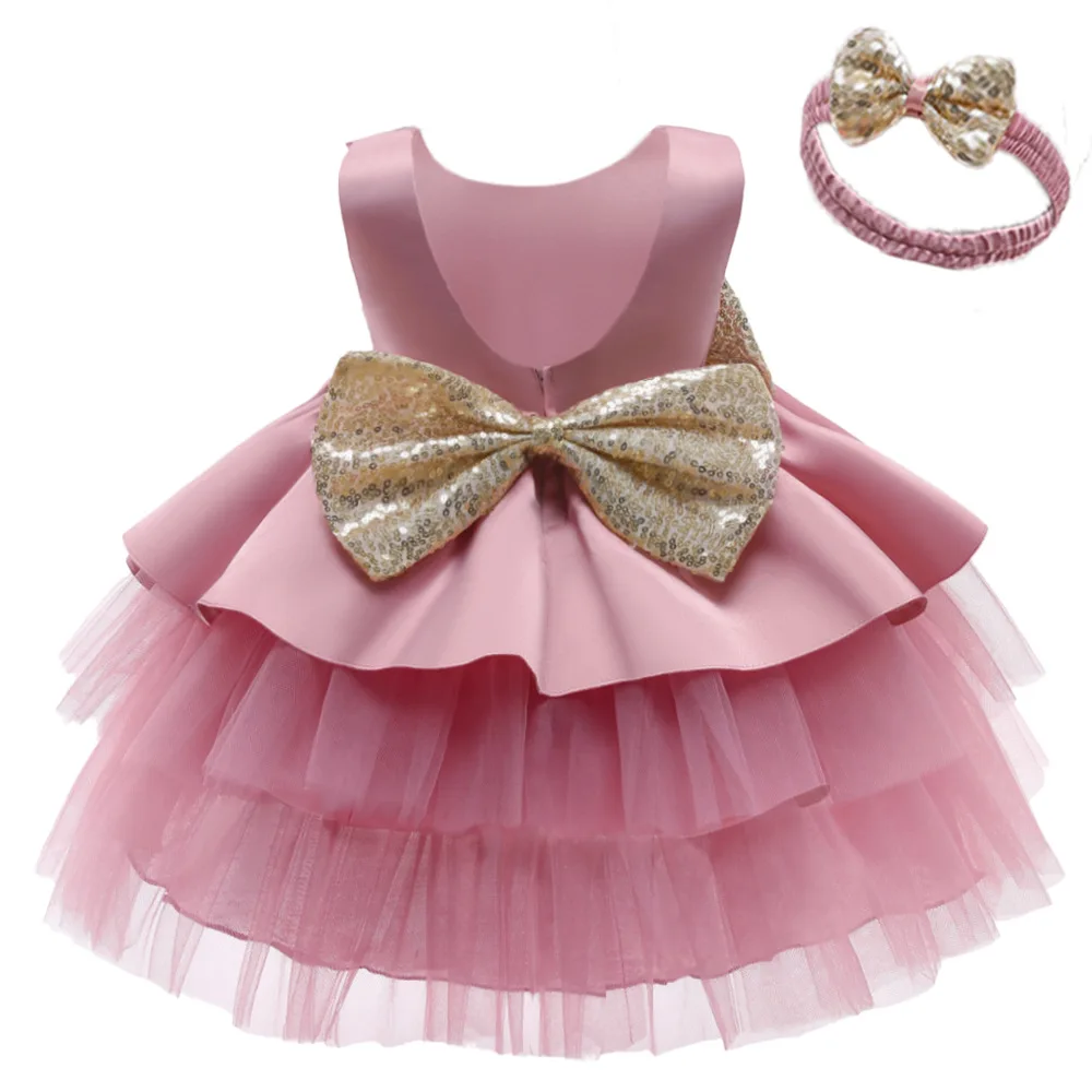 

European fluffy bow baby girl dress Sequin girl Princess Dress birthday party fashion cute girl evening dress 1-6 years