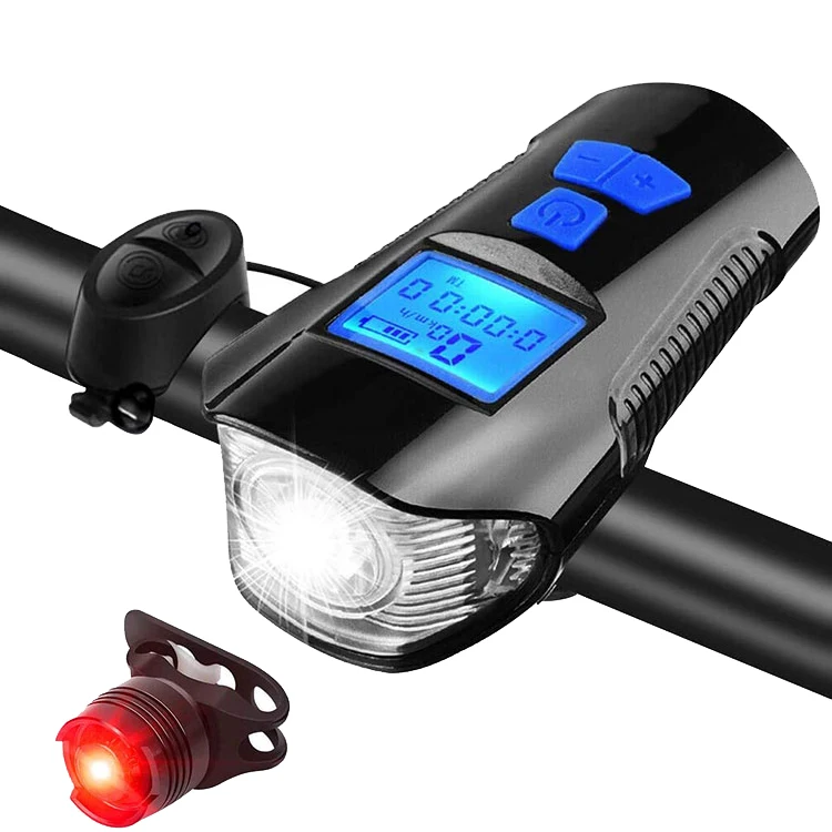 

Super Bright 300 Lumen 5 Mode Cycling Lamp Fahrradlicht Bike Light Waterproof Bicycle Light With Horn Flash Light, Black