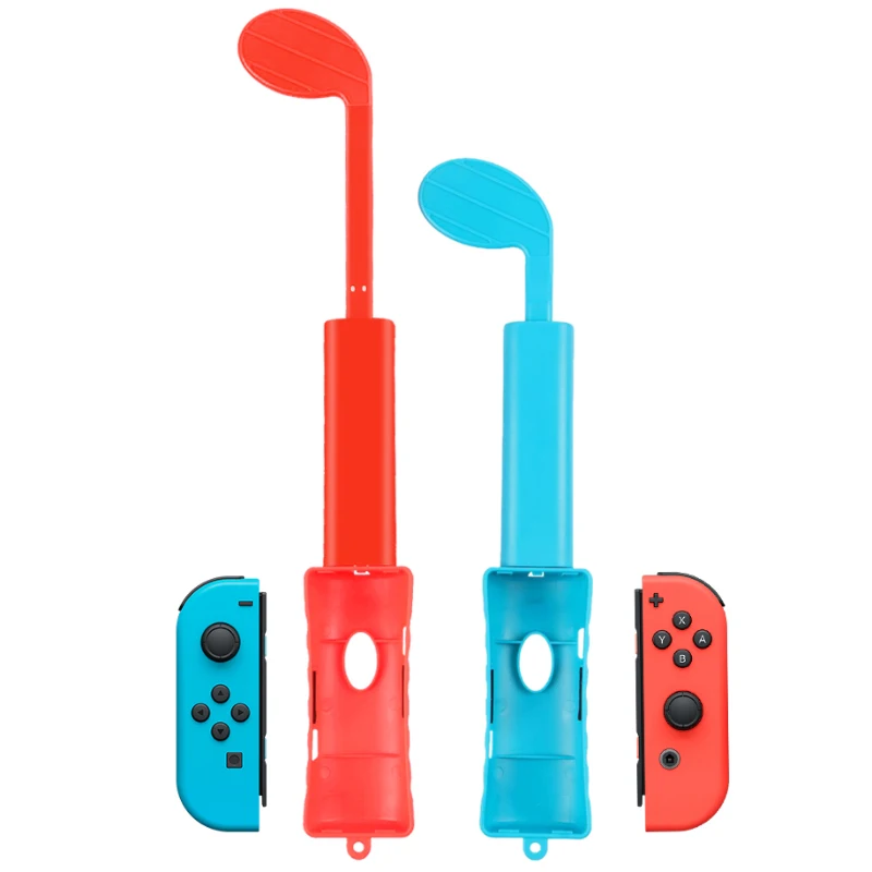 

2Pcs Switch Golf Clubs Grip Controller Game Components Gaming Hand Grips For Nintendo Switch Joy Con, Black, blue&red