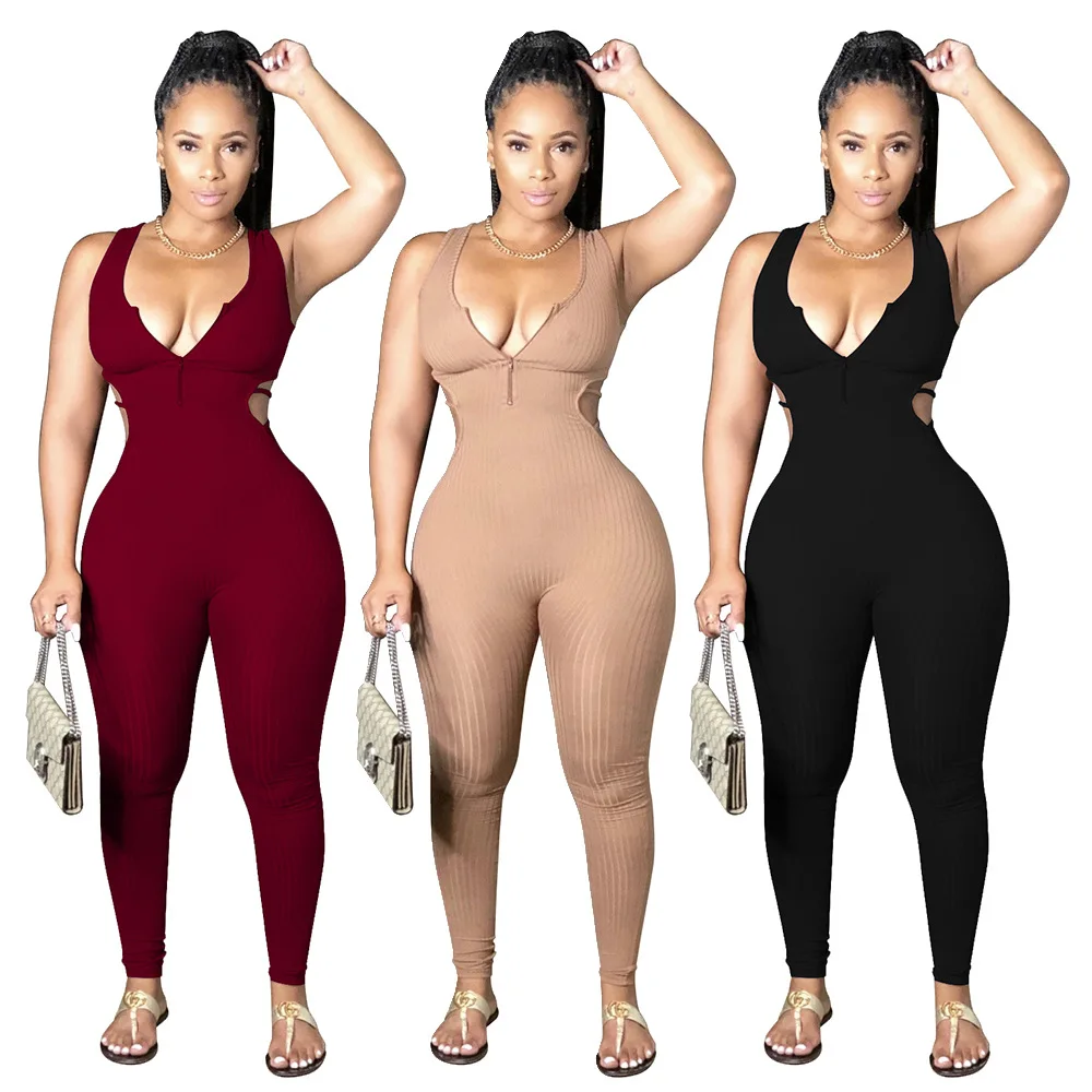 

B35369A 2021 In stock Sexy women back open club lady bandage jumpsuit