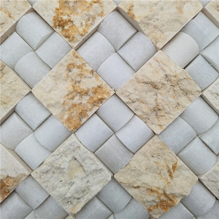 Wholesale Price Yellow White Seamless Tightly Structured cube 3d Rock Stone Mosaic Tiles