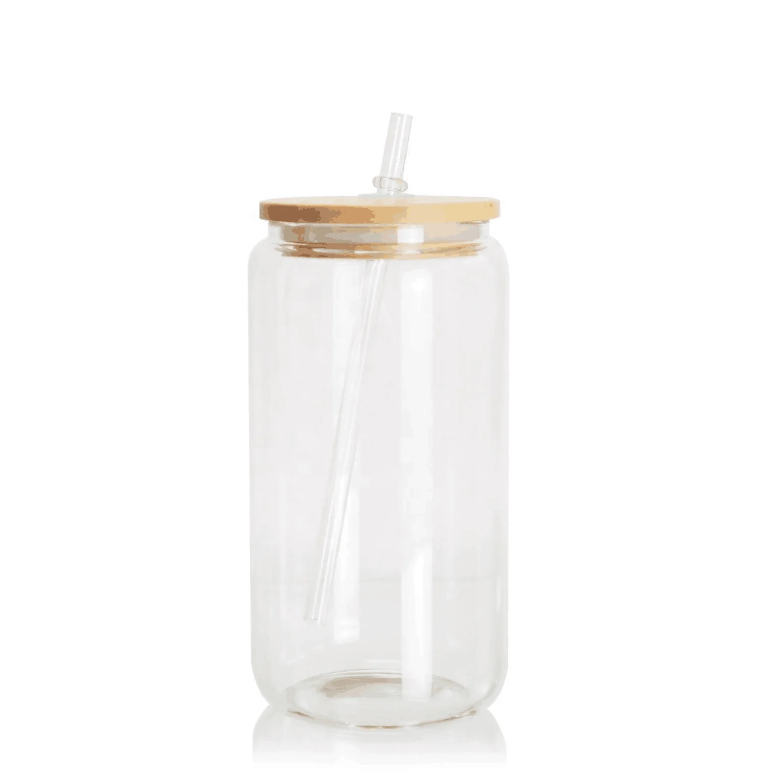 

Glass Can Jar With Bamboo Lid And Plastic Straw Sublimation Can Glass, Transparent clear