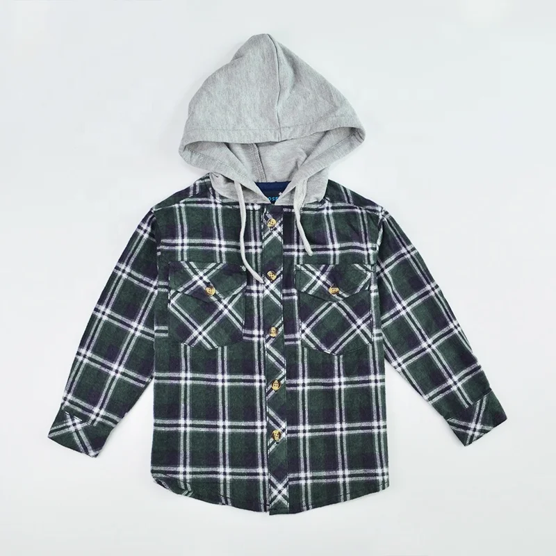 
boys plaid shirt hooded flannel kids children clothings 
