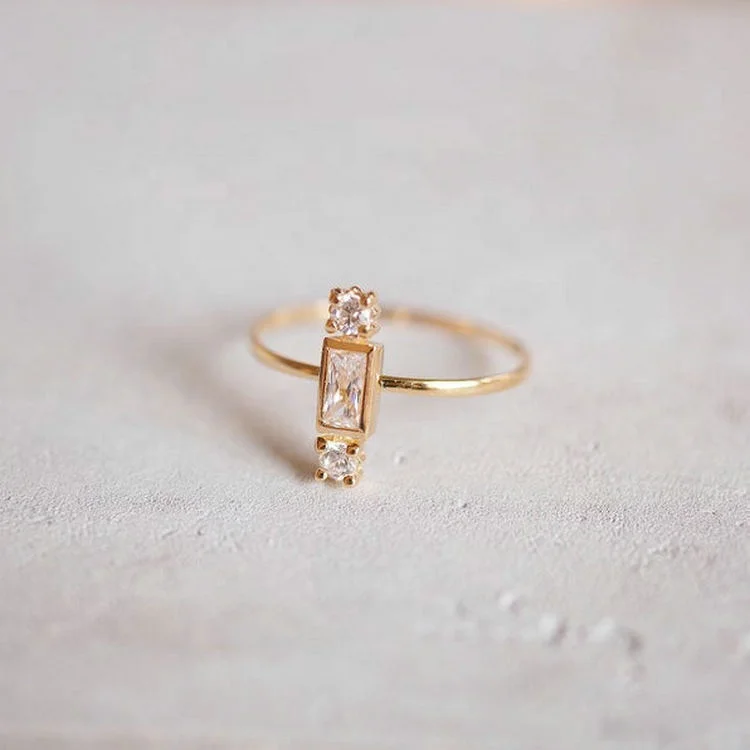 

Dainty Ring 925 Sterling Silver Baguette Stackable Gold Midi Knuckle Bar Ring with Zircon