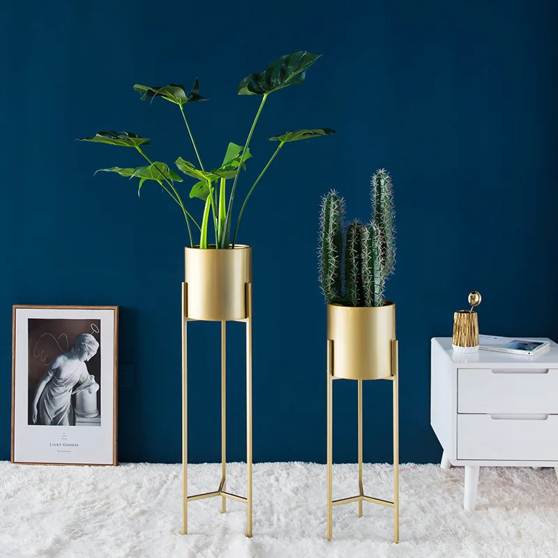 

Indoor Garden Modern Minimalist Modern Nordic Designs Golden Metal Floor Standing Decorative Flower Pot Plant Display Stand, Gold
