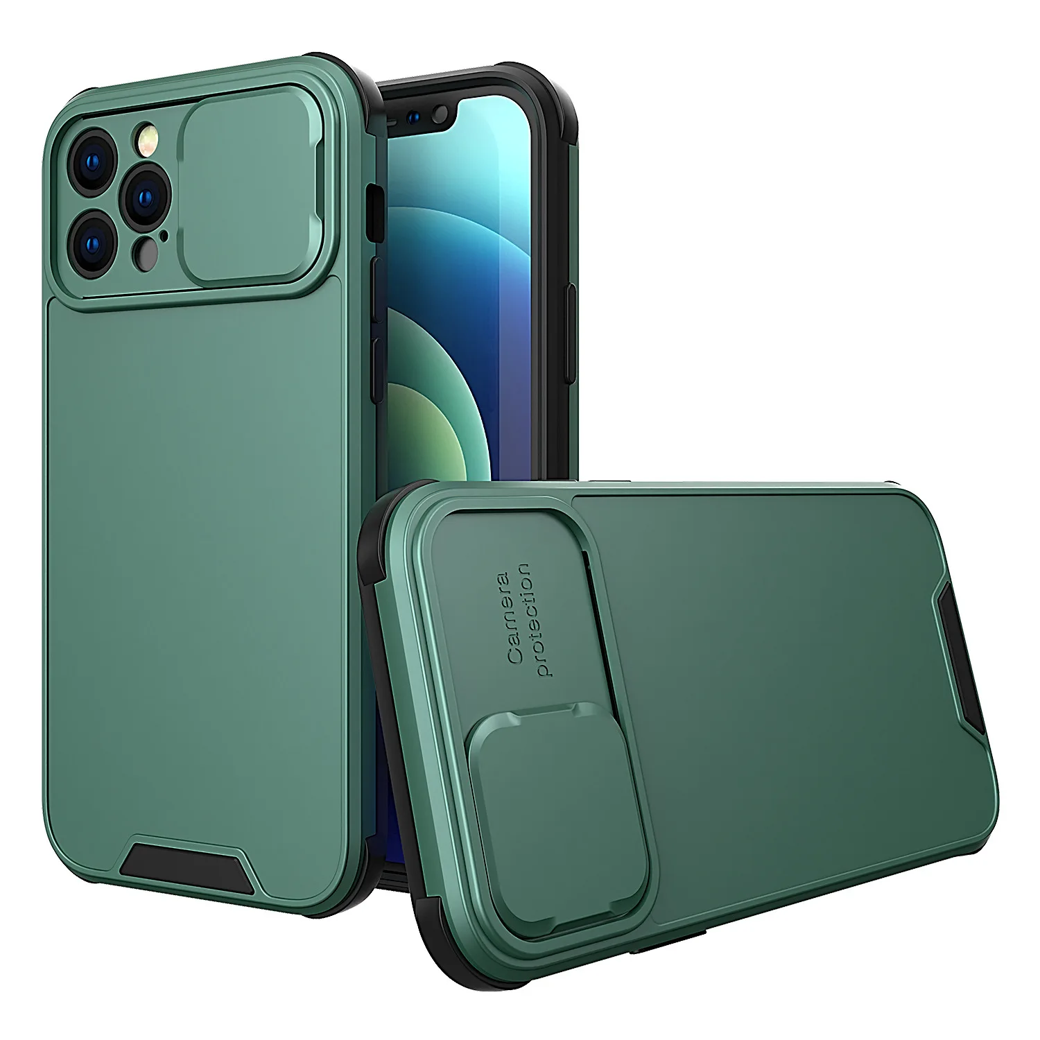 

Dropshipping Newest 2 In 1 Phone Case Cover For Iphone Series Protective Mobile And Phone Camera, Black, red, grass green, blue,dark green,violet,rose gold,red