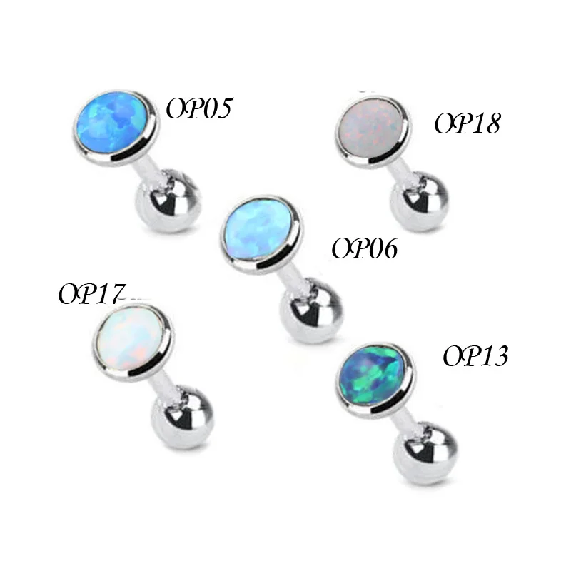 

In stock wholesale body piercing jewelry Stainless steel inlaid earrings bone stud opal ear studs