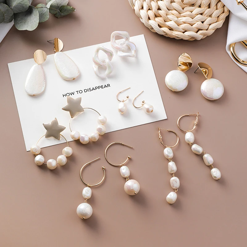 

2019 New Korean Acrylic Symphony Simulated Pearl Shell Metal Long Tassel Drop Earrings Sweety Jewelry For Women Pendientes Gift