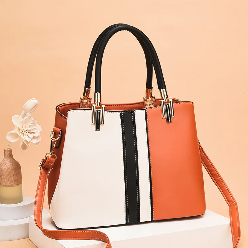 

Classic luxury contrast color PU leather ladies shoulder tote bag wholesale handbags bags women, 6colors