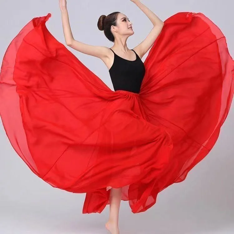 

Wholesale 720 Degree Big Hem Ladies Chiffon Patchwork Wrap Maxi Skirt A-line Belly Dancing Beach Club Wear Long Skirts