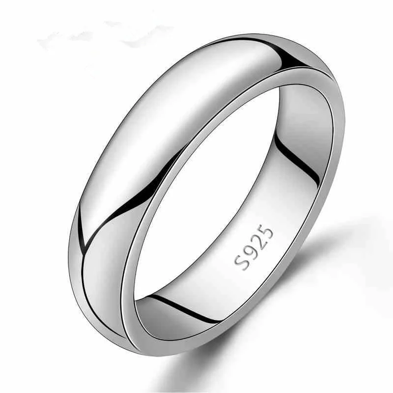 

Simple S925 Sterling Silver Open Ring High Polish Plain Dome Couple Jewelry Wedding Birthday Gift For Womens Mens, Sliver