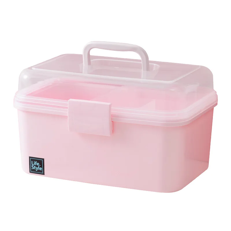 

W&G Pink Transparent Plastic Multilayer Children Hair Accessories Box Desktop Cosmetics Jewelry Manicure Three-layer Storage Box