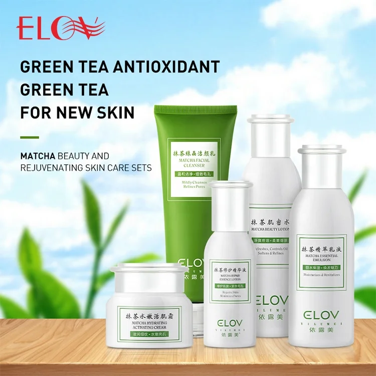 

Professional Organic 5PCS Korean Skin Care Matcha Repair Essence Sets OEM Wholesale Travel Anti Aging Whitening Face Cream Set