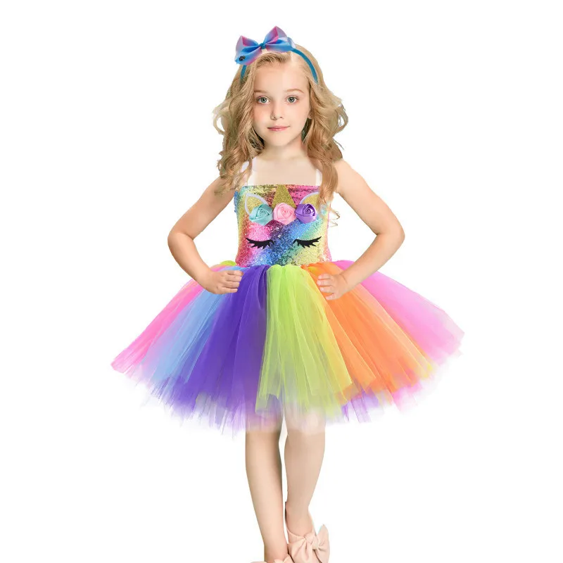 

Rainbow Unicorn Dress For Girls Easter Elsa Costume Princess Dress 2Pcs Kids Baby Girls Clothes Birthday Party