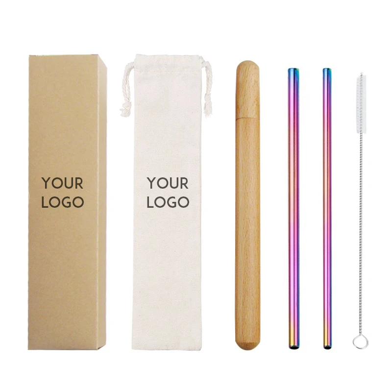 

Eco-Friendly 18/8 Metal Stainless Steel Straws set Reusable Drinking Straw with brush and Linen pouch Bamboo Wooden case, Silver,gold,rose gold,rainbow,black