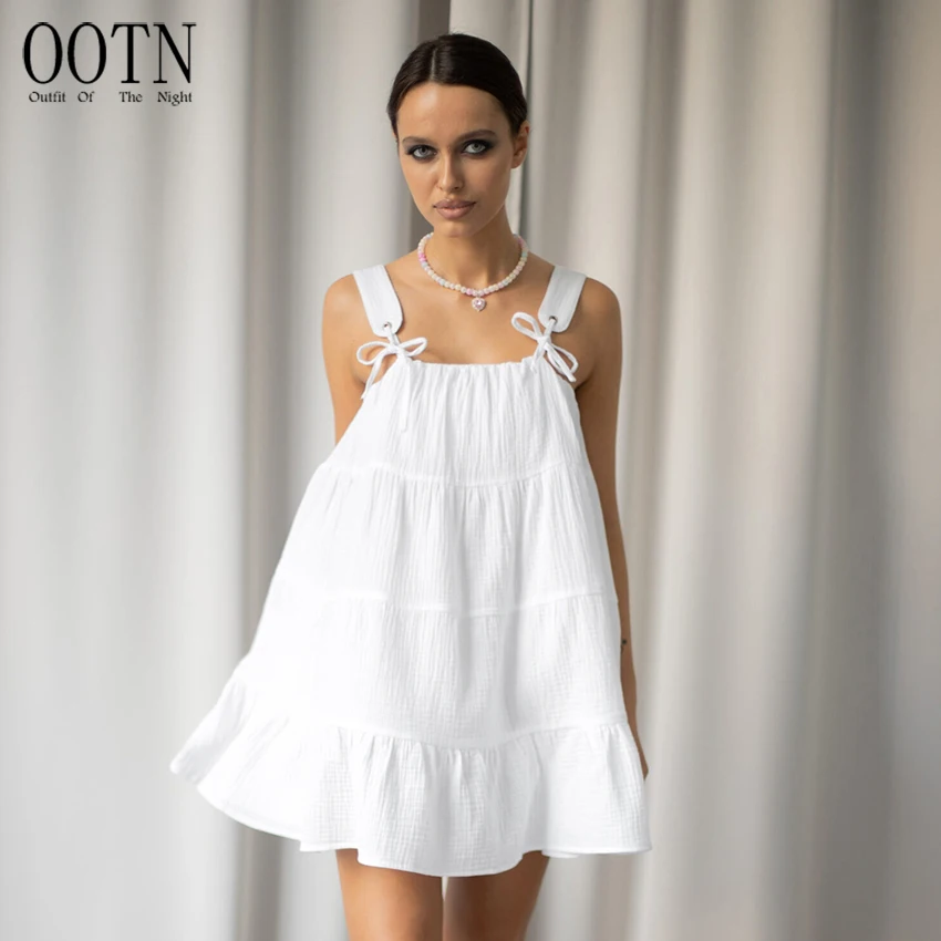 

OOTN Female 2023 Summer Woman Dresses Casual Pajamas Nightwear Cotton White Sleeveless Sleepwear Loose Night Dress for Women