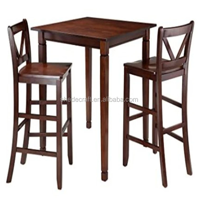 Hot Sale Hand Made 3 Pc Pub Solid Wood Dining Table Set With 2 High V Shaped Chairs Buy Wholesale Custom Handmade Multifunction Recreational Style Wood Coffee Table Set Both Table And Stools Are