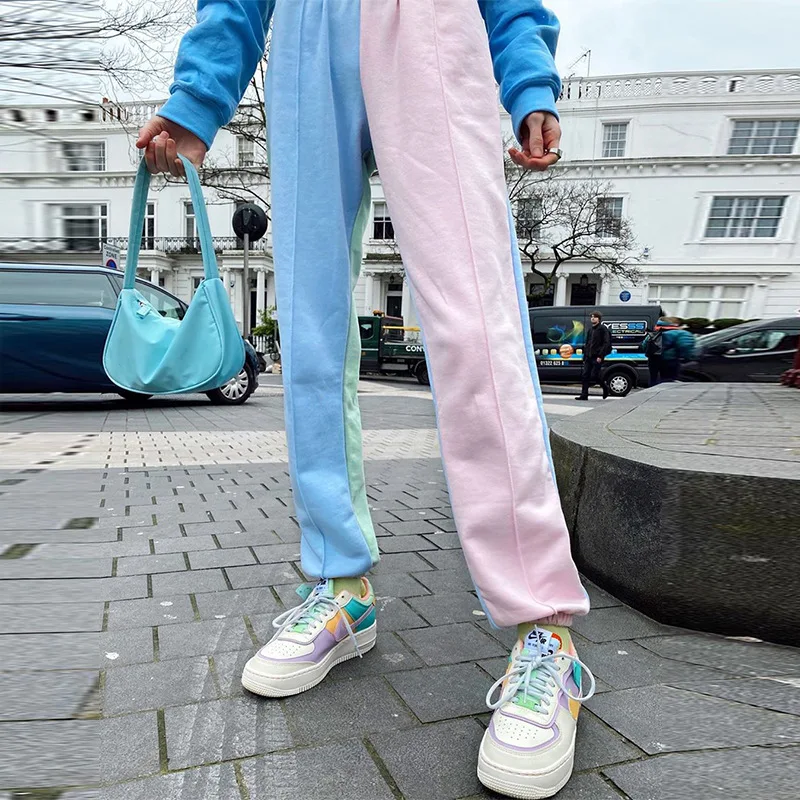 

Hot Selling Colorful Patchwork Trousers High Waist Casual Multi Color Sweatpants For Womens