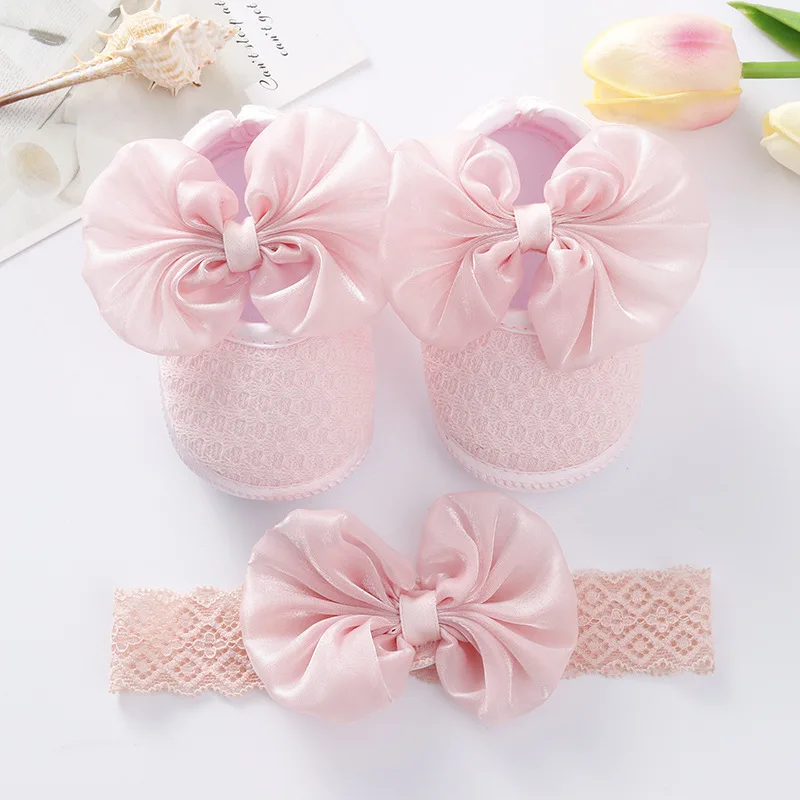 

Newborn Baby Shoes Bowknot Baby Girl Shoes Headband Set Toddler Prewalker Cute Baby Soft Shoes