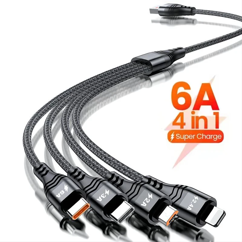 

1M 2M 3M 8Pin Micro Type C Cable 4 In 1 Fast Charging Cable 5A