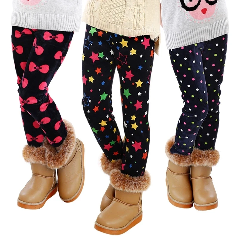 

Children Winter Thick Warm Leggings High Waist Girl Casual Leggins Thicken Dot Leopard Pants Flowers Trousers, Customized color