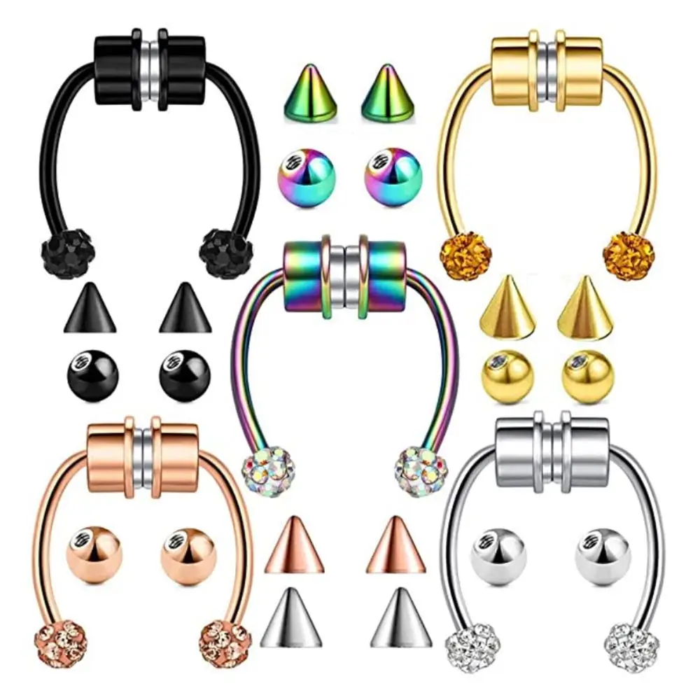 

Hot Selling magnetic nose ring fake non piercing stainless steel magnet nose perforation perforated jewelry factory wholesale, Steel color/ black/rainbow/gold/bule/rose gold