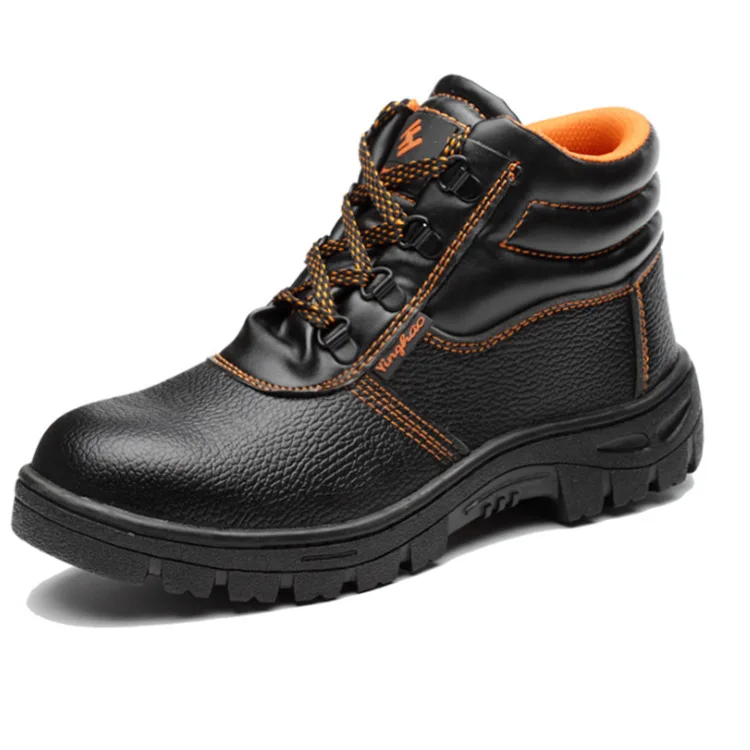 

Men's Genuine Leather shoes Plus Size Black Rubber Sole Anti-Smash And Anti-Piercing Lace-Up Men's Safety Shoes