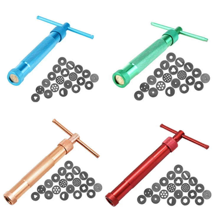 

20 diskettens aluminum and copper sugar paste clay gun extruder sugar craft fondant cake decoration polymer baking tools, Blue, green, red and gold