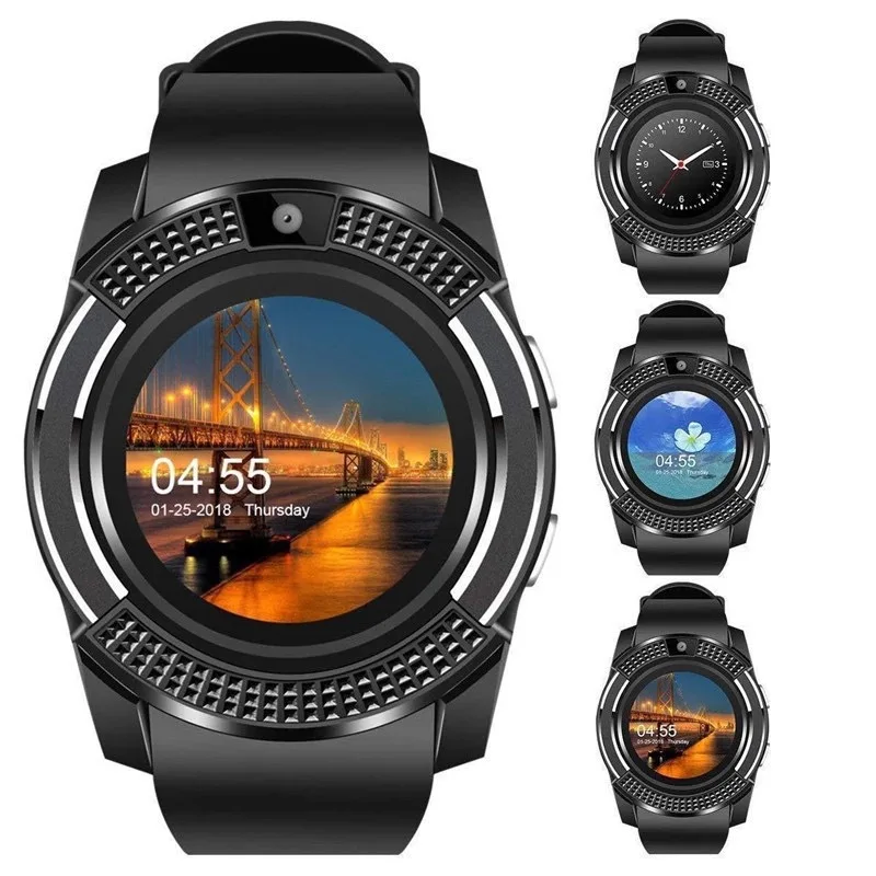 

V8 Support SIM card Round screen sports pedometer bracelet call watch phone Smart watch V8