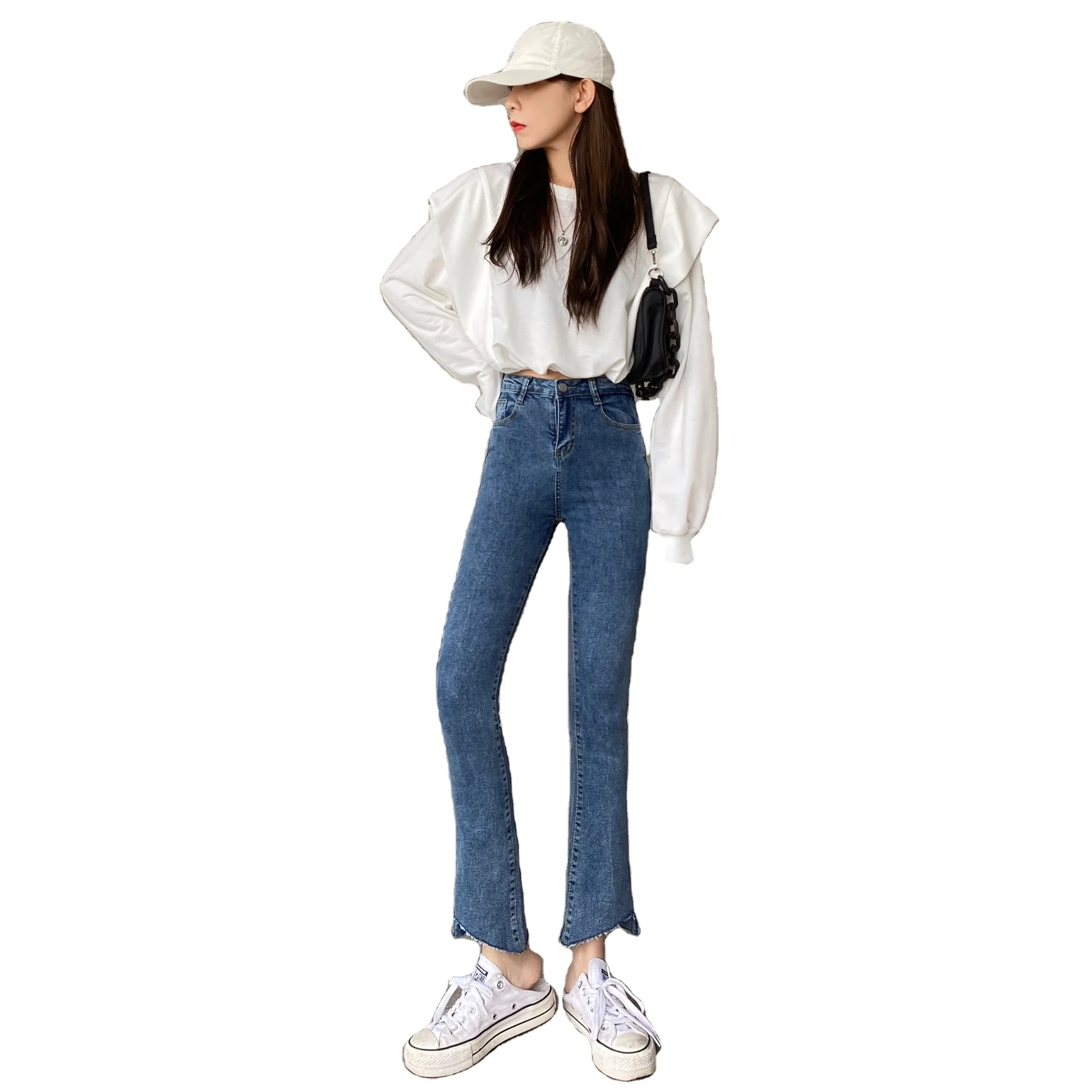 

Women's Classic High Waist Jeans Straight Leg Micro Flared Pants