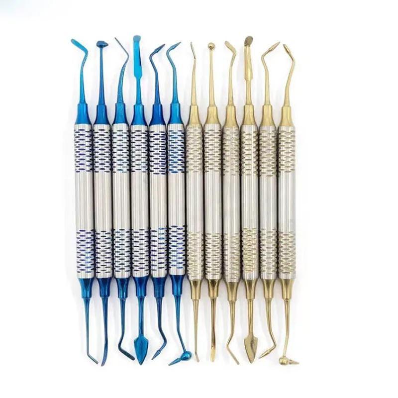 Kit of 6 Titanium-Plated Dental Composite Resin Filling Spatulas 18.5cm Oral Instrument for Resin Filling Repair Metal Material