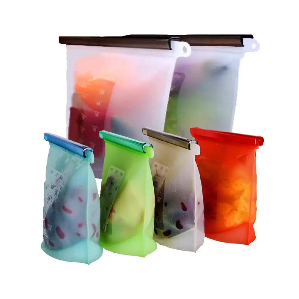 

Large Volume Reusable Silicone Food Saver Bag Food Grade Silicone Food Storage Bag