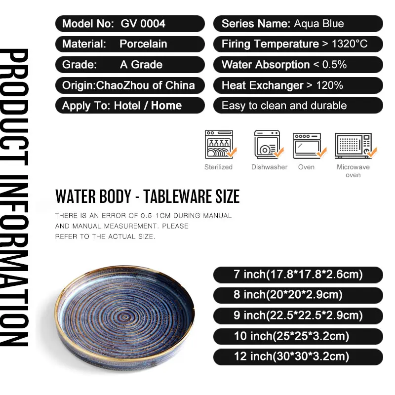 
Factory direct wholesale porcelain plates sets dinnerware, ceramic nordic blue fruit plate for restaurant and hotel 