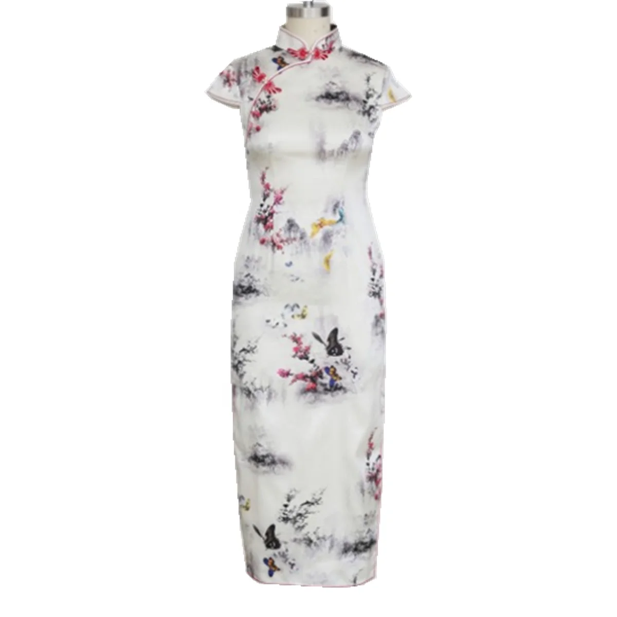 

Chinese traditional long dresses classical two layer heavy silk slim Cheongsam, Floral print