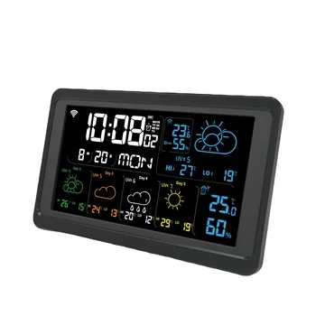 

smart tuya wifi weather station clock with Tuya APP five-day weather station indoor outdoor temperature and humidity
