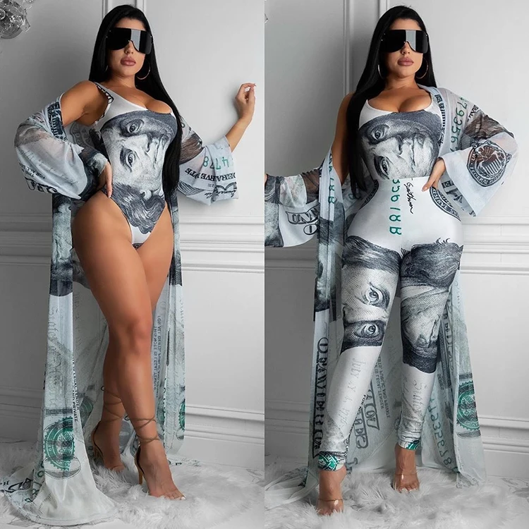 

Stylish Printed Bodysuit Pants Women Three Piece Pant Set Fashion Womens