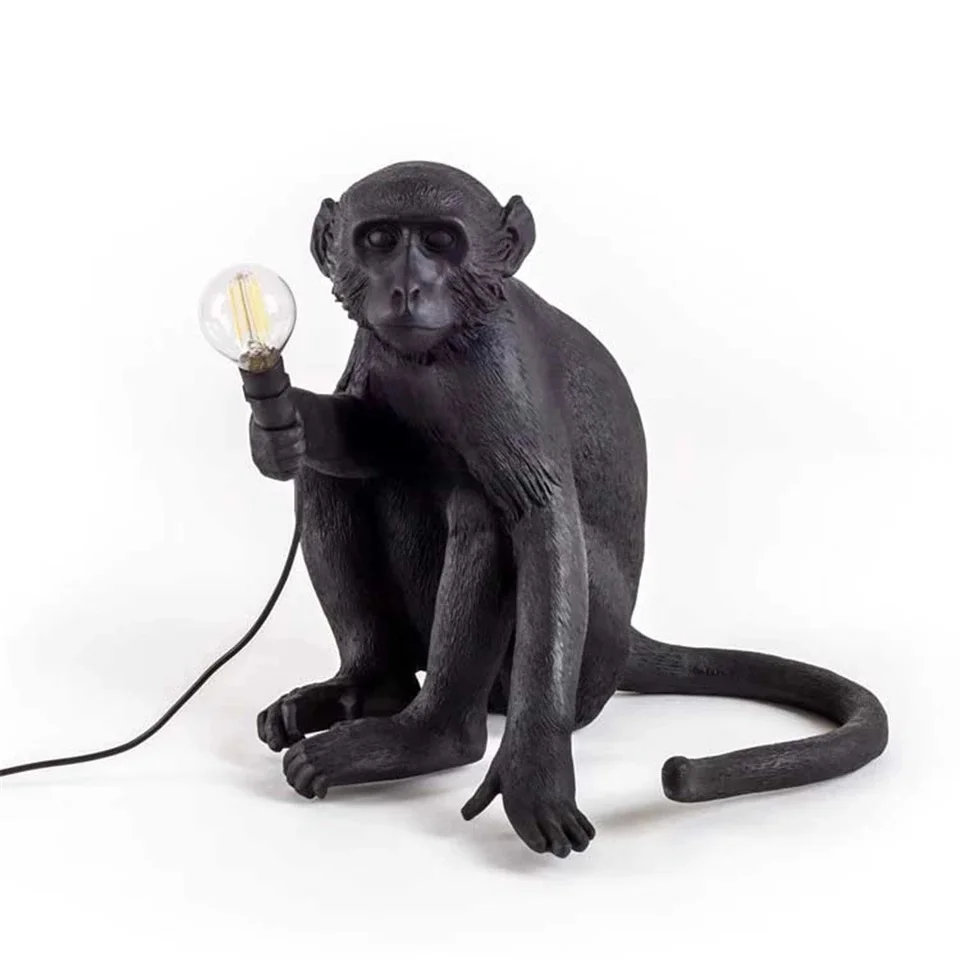 

LED Resin Monkey Table Lamp Black White Gold Modern Hemp Rope Lamps For Living Room Art Parlor Study Lights Lustre