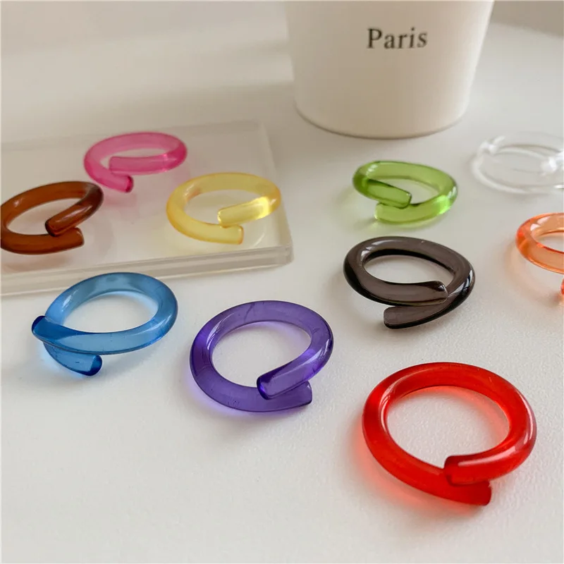 

Fashion Transparent Multi Colors Resin Rings For Women Ins Personalized Polymer Clay Acrylic Finger Ring, Siver,steel corol, gold, rose gold,customized