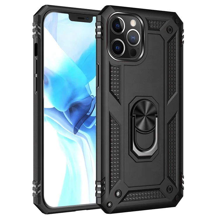 

DREKEMU Back Cover Ring Holder Shockproof Armor Phone Case For Iphone 12, Optional