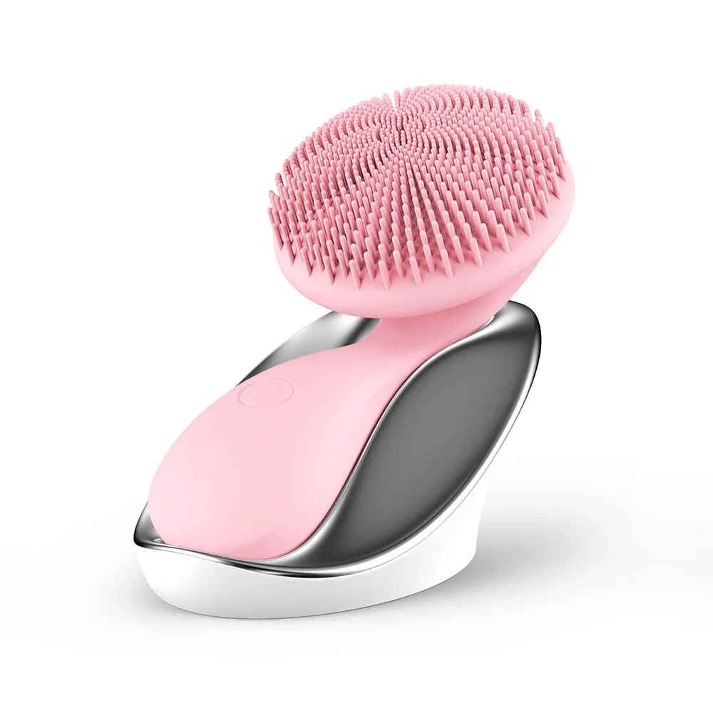 

Rechargeable Vibrate Exfoliate Sonic Electric Facial Cleansing Brush Waterproof Face Silicone Massager Brush, Pink