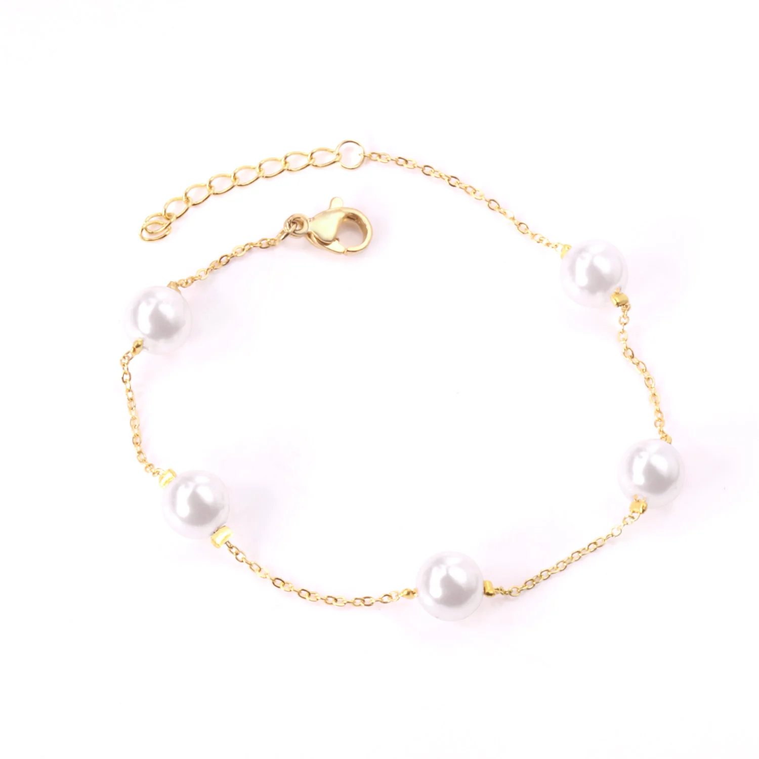 

Charm Bracelet 18k Gold Plated Stainless Steel Link Chain With Pearl for Party, Gold silver