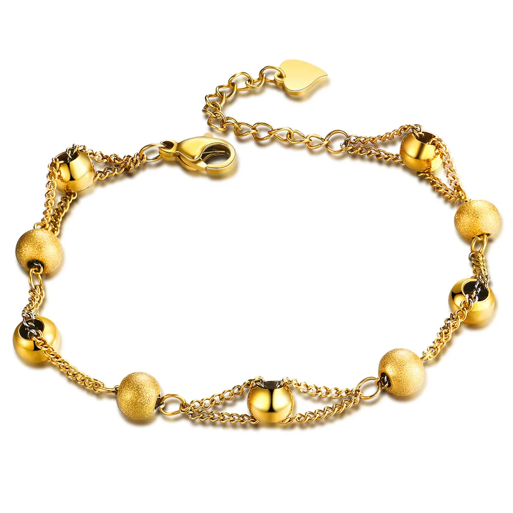 

Titanium steel frosted round beads Bracelet Female Student 18K gold Adjustable stainless steel bracelet, Gold,rose gold