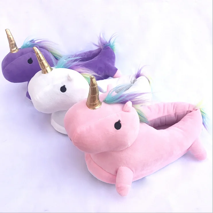 

2020 Winter Lovely Home Slippers White Shoes Women Unicorn Slippers Animals Pantuflas Chausson Licorne