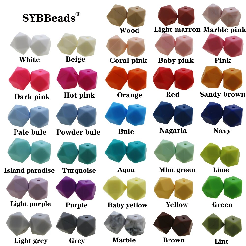 

BPA FREE food grade wooden silicone beads 14mm hexagon For Jewelry Making 17mm hexagon beads, 33 colors, customed