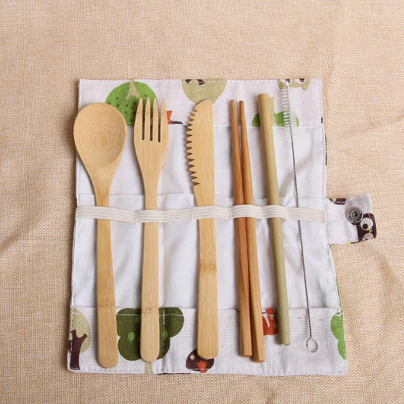 Natural Cutlery Set for school hiking/camping/travel Summer camp Bamboo Utensils zero waste