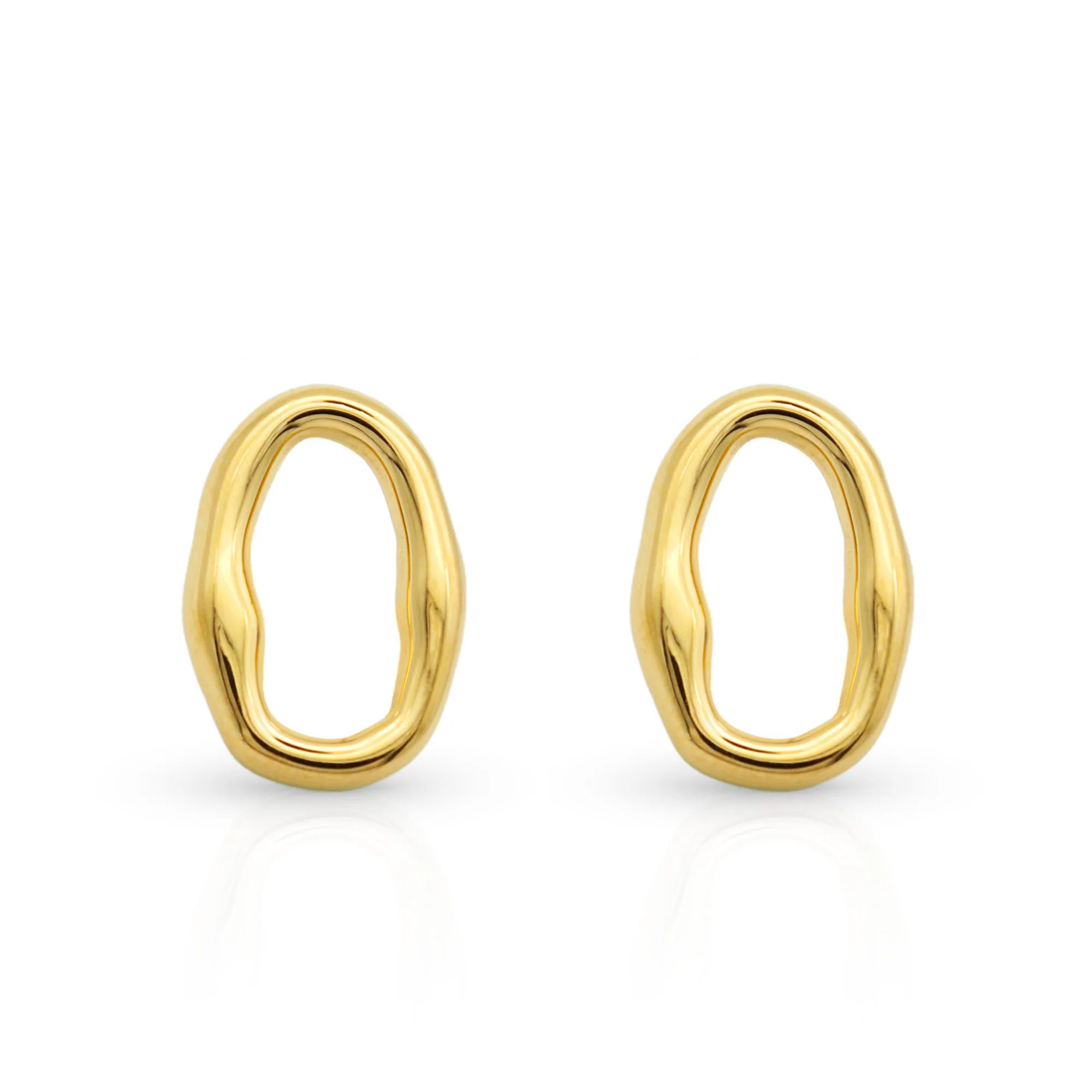 Chris April trendy 18k PVD gold plated 316L stainless steel minimalist irregular organic oval shape stud earrings